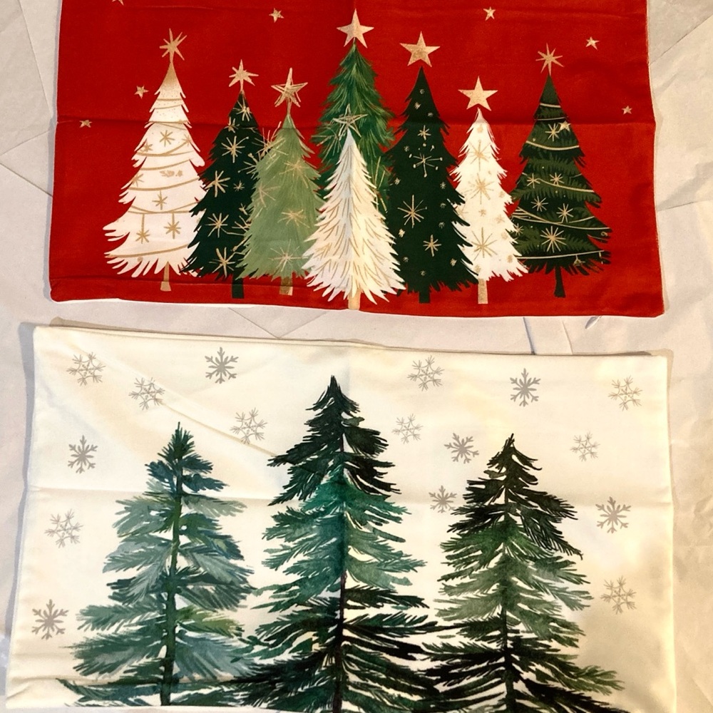 Festive Holiday Tree Pillow Covers - Red and White